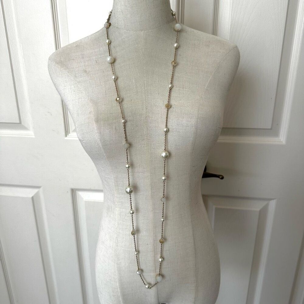 Aldo faux pearl gold tone long beaded necklace